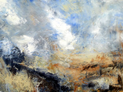 A textured oil landscape painting in empasto paint and expressive brushstrokes